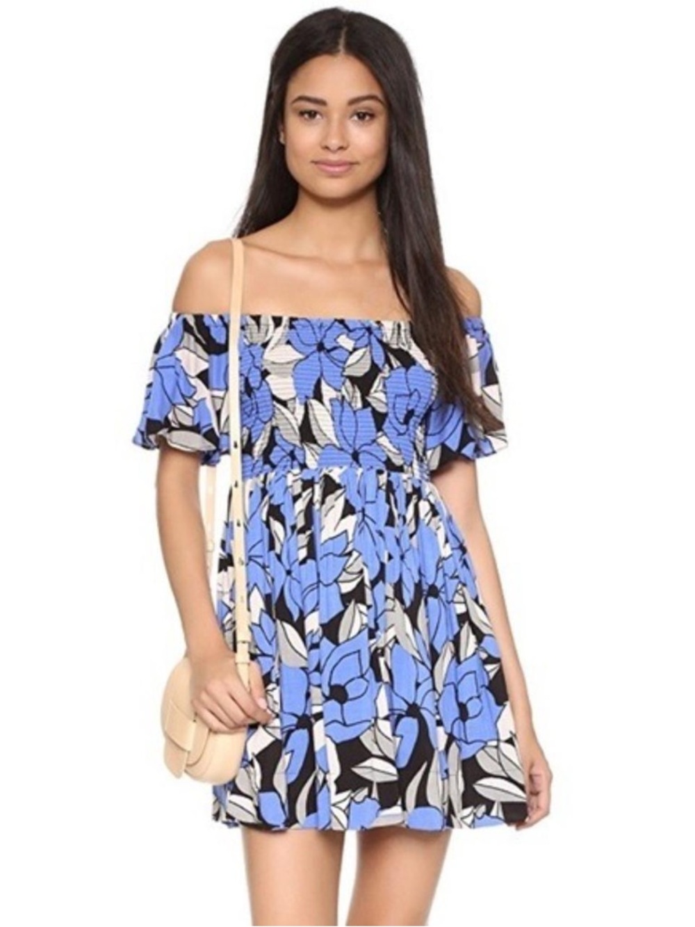 Free People- Blue Floral Off-Shoulder Summer Dress